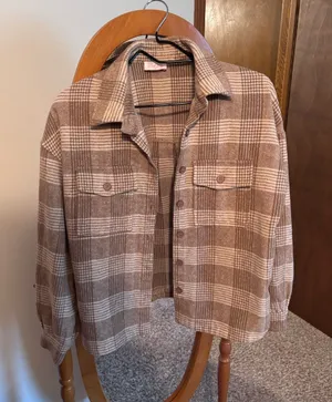 Pink Lily Brown and Cream Plaid Jacket- Women’s Size Small thumbnail 1
