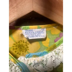 Vintage Sears Green Floral Shift Dress Lace Collar Cottagecore Mod S thumbnail 4
