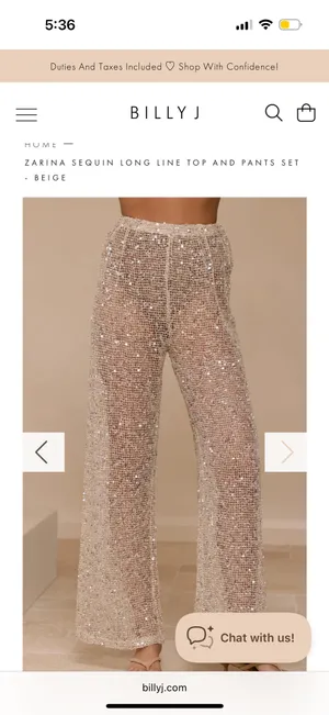 Billy J Boutique Zarina Sequin Long Line Top and Pants Set - Beige thumbnail 3