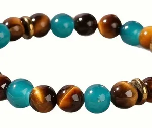 Tiger Eye and Turquoise Beaded Wealth Bracelet Brown thumbnail 1