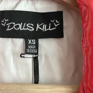 NWT Dolls Kill Flame Viral Vengeance red vinyl Belted trench coat XS Y2K thumbnail 8