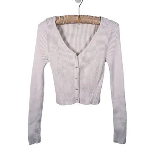 Abercrombie & Fitch Ribbed Cardigan Pearl Button S Ivory Preppy Old Money Y2K thumbnail 2