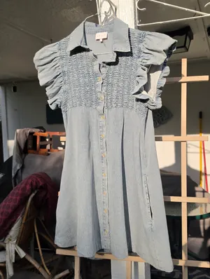 Entro Light Blue Denim Mini Dress with Puff Sleeves Medium thumbnail 5