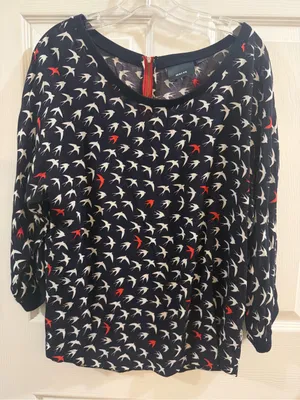 Maeve Anthropologie Bird Print Blouse Size 12 thumbnail 1