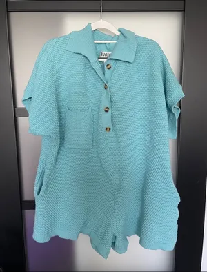 Bucketlist Aqua Knit Short Sleeve Romper with Collar M - XL thumbnail 1