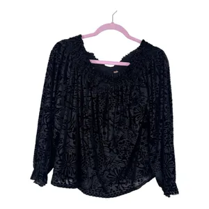 Free People Black Floral Velvet Burnout Off Shoulder Blouse Womens S Boho Witchy thumbnail 2