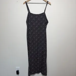 90s Handmade Women Indie Grunge Maxi Dress Small Black Ditsy Floral Square Neck thumbnail 2