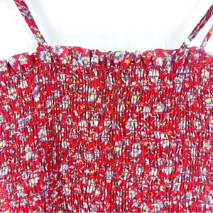 TIMING Cropped Shirred Tank‎ Top Red Floral Size Small thumbnail 2
