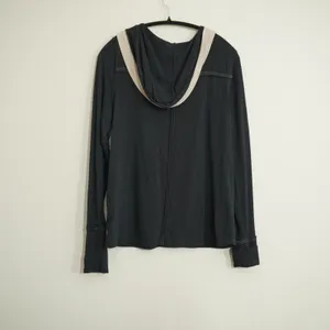 BKE Women's Size Small Long Sleeve Hooded Henley Top Black Tan‎ Trim Fall Casual thumbnail 6