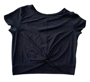 Zyia Active womens large black dark gray crop short sleeve shirt twist gym lulu thumbnail 1