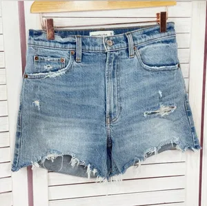 Abercrombie & Fitch High Rise Denim Cutoffs Mom Jean Shorts‎ Blue Size 2 26 thumbnail 1