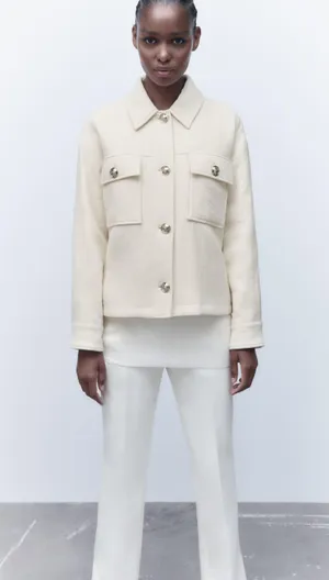 ZARA Cream textured golden button jacket thumbnail 7