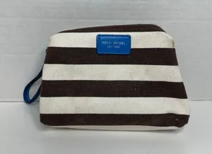 Henri Bendel Cosmetic Bag Brown White Stripe Blue Strap thumbnail 1