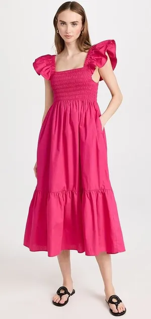 Anthropologie o.p.t Tuscany Dress Size Medium‎ Magenta Cotton Midi thumbnail 1