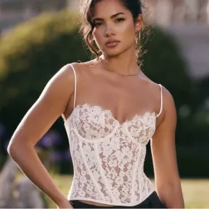 House of CB‎ ‘Mila’ Ivory Lace underwired woven corset NWOT size L A-C thumbnail 1
