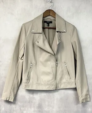 Forever 21 Womens Moto Jacket Size S Faux Leather Biker Cropped Minimal Neutral thumbnail 1