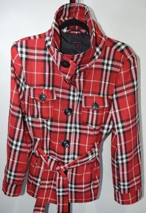 Last Kiss Red Black Plaid Belted Jacket Button Front Sz XL thumbnail 1
