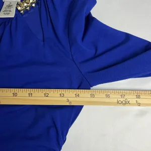 Cache Bodycon Dress Womens XS Blue Studded Keyhole Ruched Vintage‎ Long Sleeve thumbnail 7