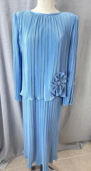Vintage Mister Jay Blue Accordion Pleat Rosette‎ Mock 2pc Maxi Column Dress M thumbnail 1
