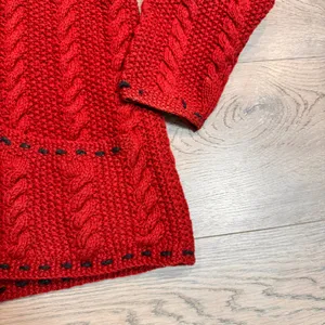 Nomadic Traders Wool Cable Knit Cardigan Sweater‎ Full Zip Pockets Red Medium M thumbnail 4