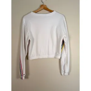 Abercrombie & Fitch Womens‎ XS White Rainbow Stripe Cropped Sweatshirt Pullover thumbnail 4