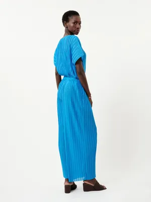 FRNCH Nouma Blue Pleated Wide Leg Pants Size M NWT Parisian Plisse Satin Trouser thumbnail 4