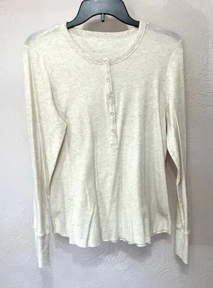 Aerie Cream Long Sleeve Henley Top thumbnail 1