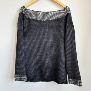 VTG Caren Brook Black Popcorn Texture Top Long Sleeve Polka Dot Wide Neck Size M thumbnail 2