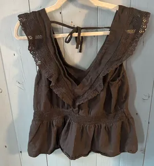 Old Navy Black Cotton Lace Tank Top, Size L thumbnail 2