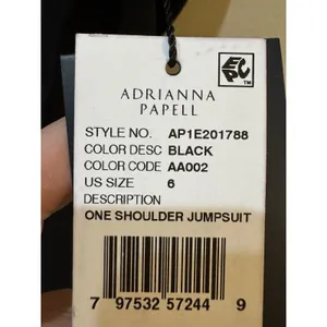 ADRIANNA PAPELL One-Shoulder Jumpsuit In‎ Black Womens Size 6 NWT $199 Cocktail thumbnail 6