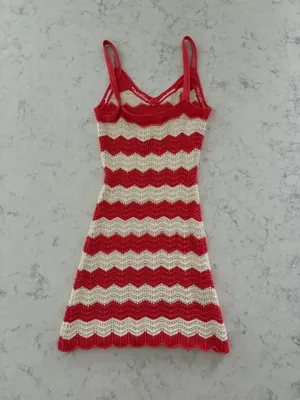 Olivaceous Red & Cream Striped Crochet Slip Dress thumbnail 2