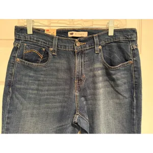 Levis 505 Straight Leg Jeans Womens 8 L Dark Wash Denim Stretch New NWT thumbnail 3