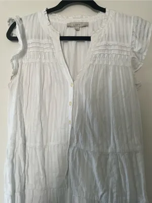 Loft White 100% Cotton Tiered Mini Dress Large Petite Ruffle Coastal Euro Summer thumbnail 3