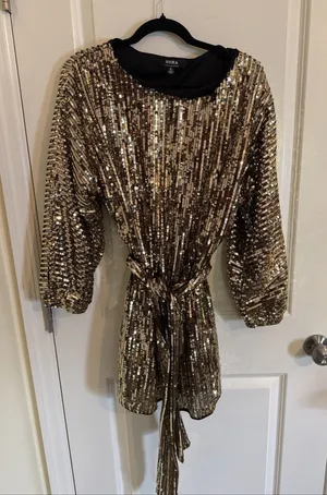 Celebrity Fashion Sequin Dress By Hera Collection Sz S Gold Holiday Party NWT thumbnail 1