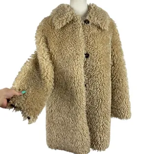 Zara Faux Fur Long Teddy Sherpa Jacket Coat Natural Beige Size Small 8490/241 thumbnail 5