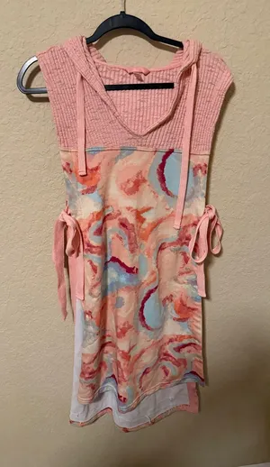 Free People Movement Pink Sleeveless Hoodie coverup with Watercolor Swirl Print thumbnail 1