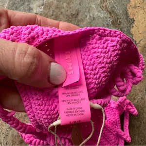 Skims Crochet Swim Scoop Bikini Top NWT Taffy Pink Women's Size Large thumbnail 11