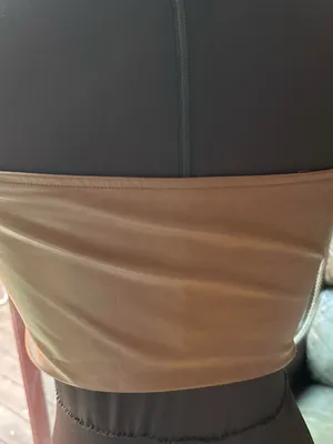 SHEIN Brown Faux Leather Feather-Trim Crop Top thumbnail 3