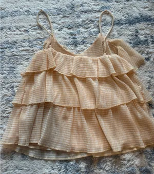 Sadie and Sage Tiered Ruffle Cami Tank - Light Orange Gingham thumbnail 4