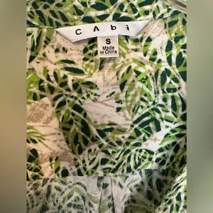 CAbi Faux Wrap Dress Green Tan Hawaiian Tropical Floral Leaf Boho Indie Sz Small thumbnail 7