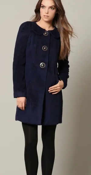 Anthropologie Leifsdottir Navy Blue Fleece Wool Button Up Coat Horse Buttons 6 thumbnail 1