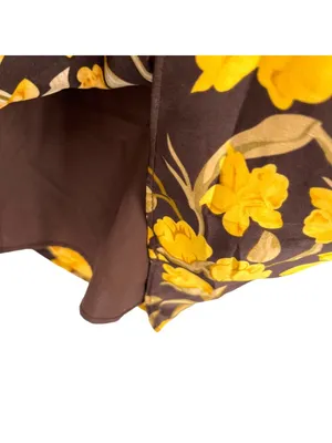 Floret Cottagecore Dark Floral Ruched Square Neck Dress Yellow Brown XS NWOT thumbnail 10