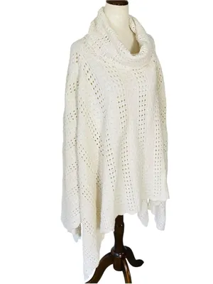 VINTAGE ETC. Crochet Cowl Neck Poncho thumbnail 2