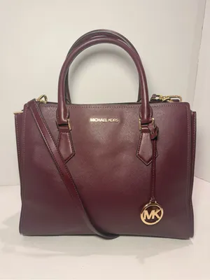 Michael Kors Wine Saffiano Leather Satchel with Gold Hardware thumbnail 2
