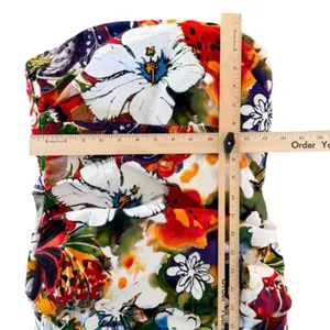 Suzi Chin Orange Green White Floral Ruched Strapless Bodycon Mini Dress Size 8 thumbnail 6