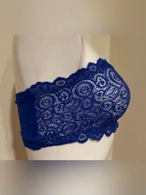 FREE PEOPLE Royal Blue Paisley Sheer Lace Bandeau Bralette Sz S/S-T1 thumbnail 2