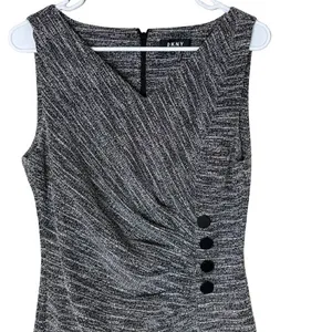 DKNY Tweed Sheath Dress Black Gray Side Button Sleeveless V-Neck Chic Size‎ 10 thumbnail 2