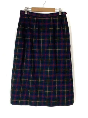 Bristol County Vintage 100% Wool Tartan Plaid Skirt Navy Green Made in USA 10? thumbnail 1