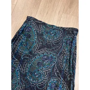 Vintage 90s Rayon Paisley Maxi Skirt Navy Teal‎ Green Floral Herringbone Size 12 thumbnail 2