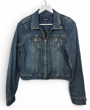 Abercrombie & Fitch Crop Zip-front Denim Jean Jacket W2418 Sz M thumbnail 1